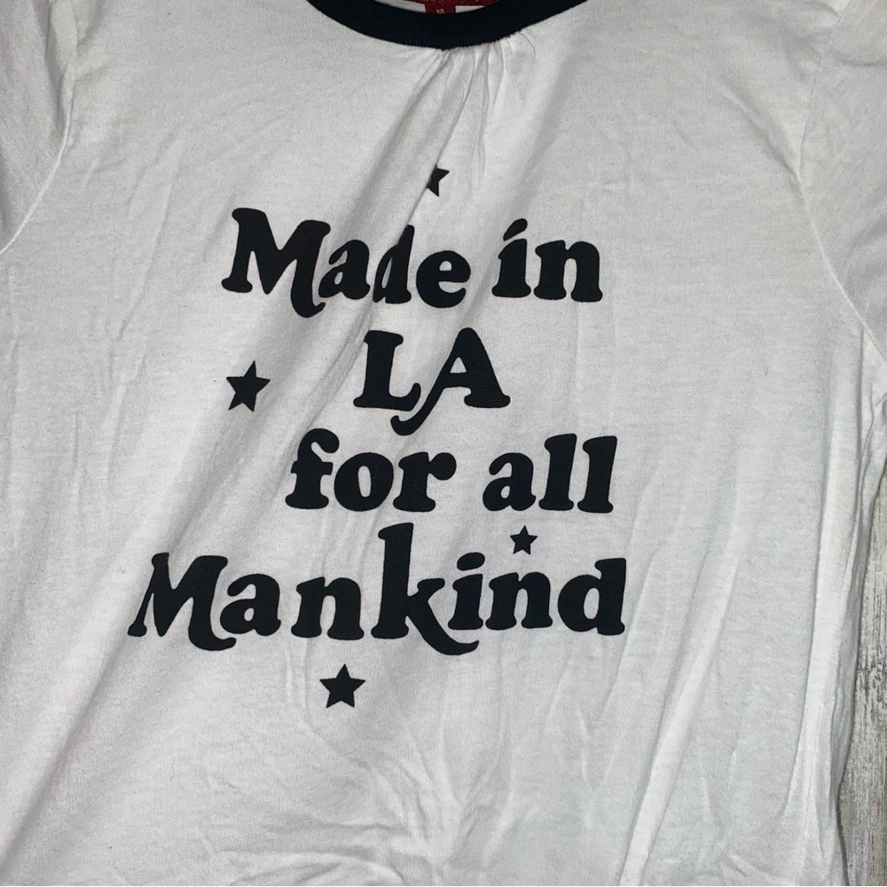 NWT 7 For All Mankind White Graphic Ringer Tee - Picture 5 of 7